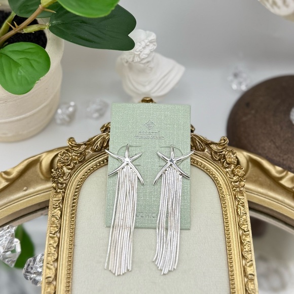 Silver Starfish Tassel Earrings – Coastal Glam - Picture 1 of 5